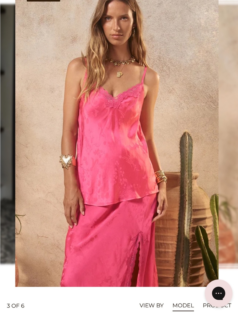 Spell Boudoir Cami -Vibrant Hot Pink Satin Lace-Trim Camisole